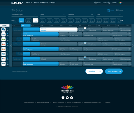 DStv tv guide grid view